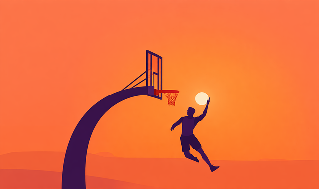 A silhouette of a basketball player jumping toward a hoop against an orange sky, representing the achievement of goals through the You Can Heal Your Life Summary: Top 3 Proven Natural Life Hacks.