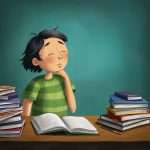 How To Manage Stress While Studying – confused student sitting with piles of books feeling overwhelmed.