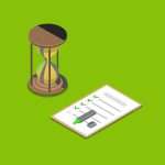 Isometric illustration of an hourglass timer next to a completed task checklist on a clipboard with a green marker.