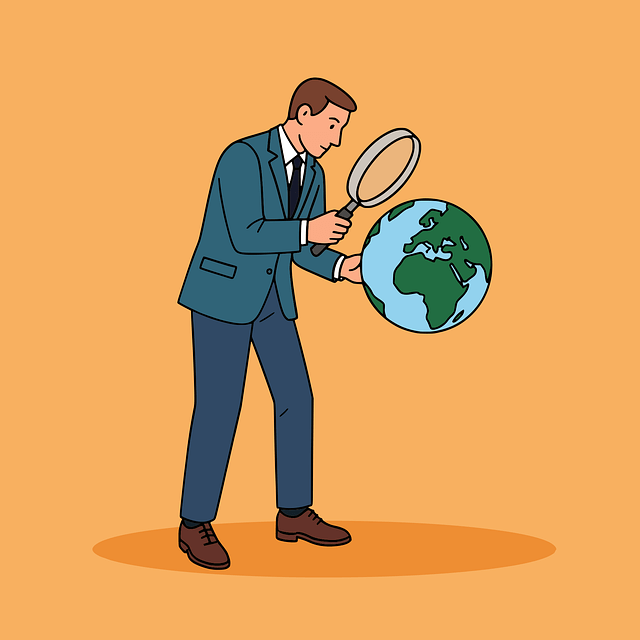 with a magnifying glass to explore international career opportunities and research how to choose the right career.