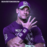 Successful Story of John Cena - John Cena Biography & Life Journey, John Cena posing in his purple WWE merchandise with his famous hand gesture.