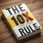 The 10X Rule book by Grant Cardone on a wooden desk illustrating high-performance goal setting and success strategies.