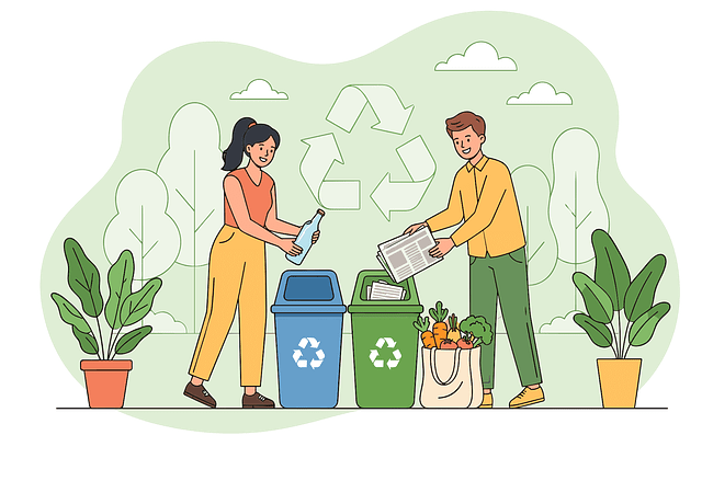 Two people recycling waste and practicing personal integrity and responsible choices to boost self-esteem
