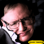 Stephen Hawking smiling in a close-up portrait, showing the power of the human mind and extraordinary intelligence.