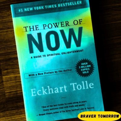 The Power of Now book cover by Eckhart Tolle for a summary on overcoming anxiety and depression.