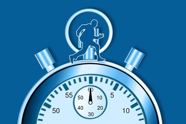Stopwatch graphic with a running figure silhouette representing time management as one of the habits of successful people.