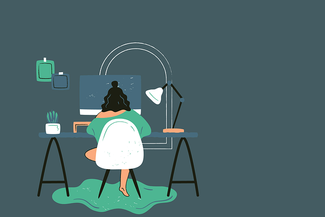 Illustration of a person working at a desk with a computer, focusing on effective daily habits for personal growth and productivity.