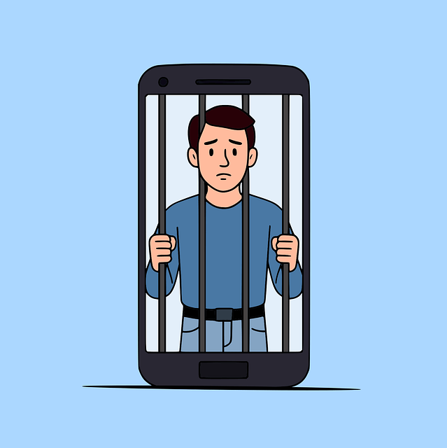 Conceptual illustration showing a human head opening to reveal a smartphone and brain, depicting psychological smartphone addiction and screen time control.