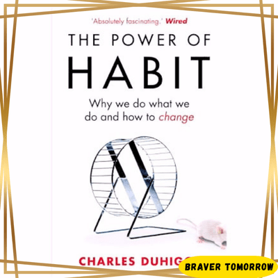 Book cover of The Power of Habit by Charles Duhigg featuring a exercise wheel, used to explain the power of habit summary for breaking masturbation addiction.